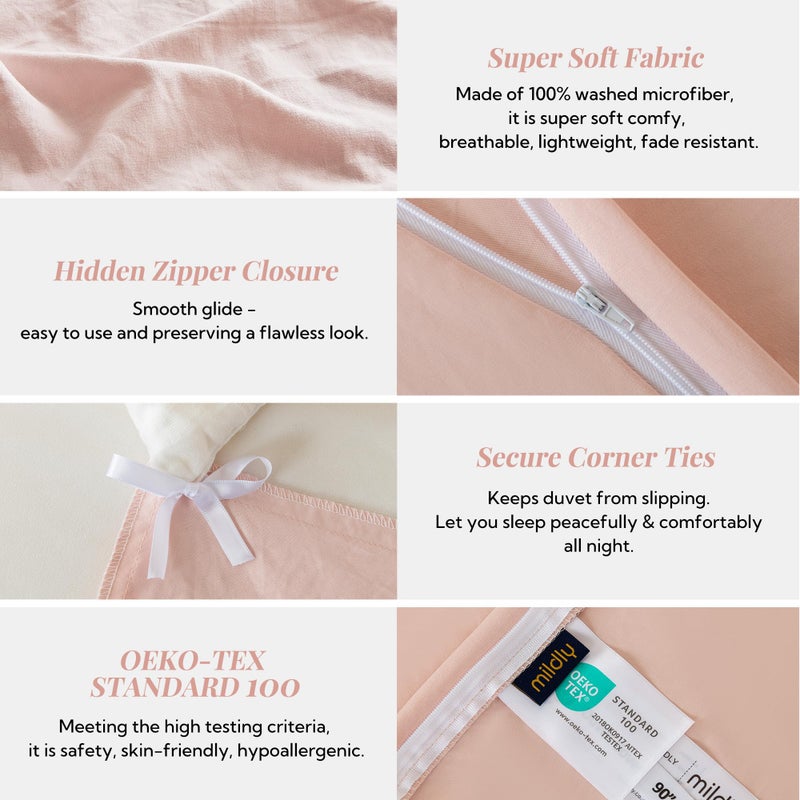 MILDLY Super Soft Duvet Cover - 100% Washed Microfiber Pink Comforter Cover Set 3 Pieces with Zipper Closure & Corner Ties (No Comforter) - Image 5
